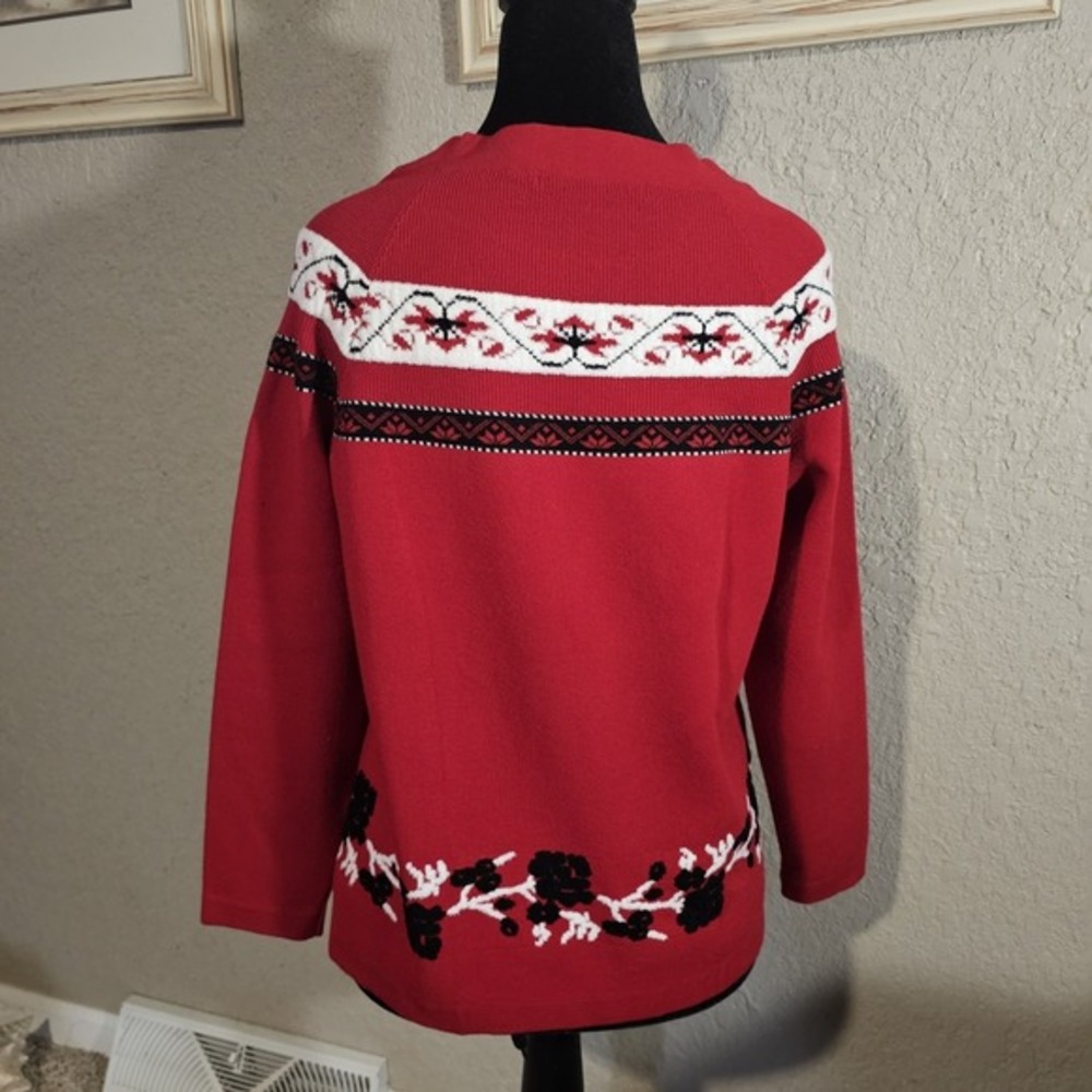 Draper James Red Floral Fair Isle Knit‎ Sweater Women's Size Small Mock Neck - Picture 4 of 12